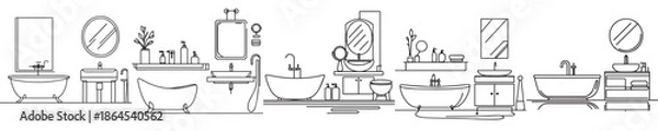 Fototapeta bathroom vector continuous line style