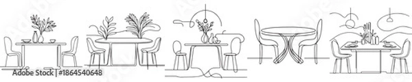 Fototapeta continuous line style dining table vector