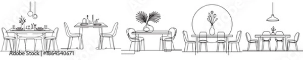 Fototapeta continuous line style dining table vector