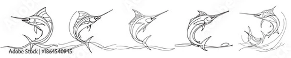 Fototapeta continuous line style marlin fish vector