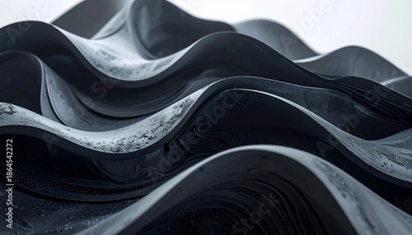 Obraz Abstract, undulating, fluid-like form with smooth, dark surfaces and subtle texture