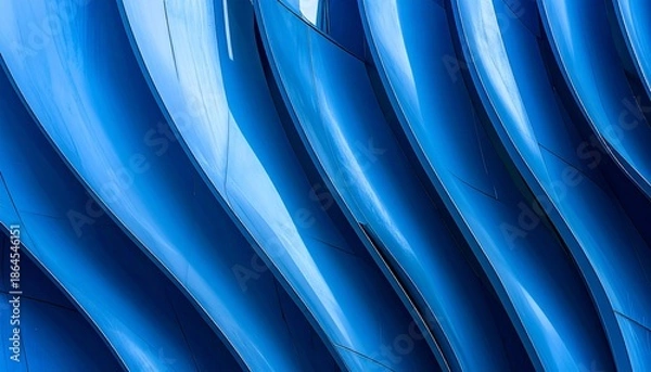 Obraz Curved, blue architectural facade with light and shadow interplay creating abstract patterns