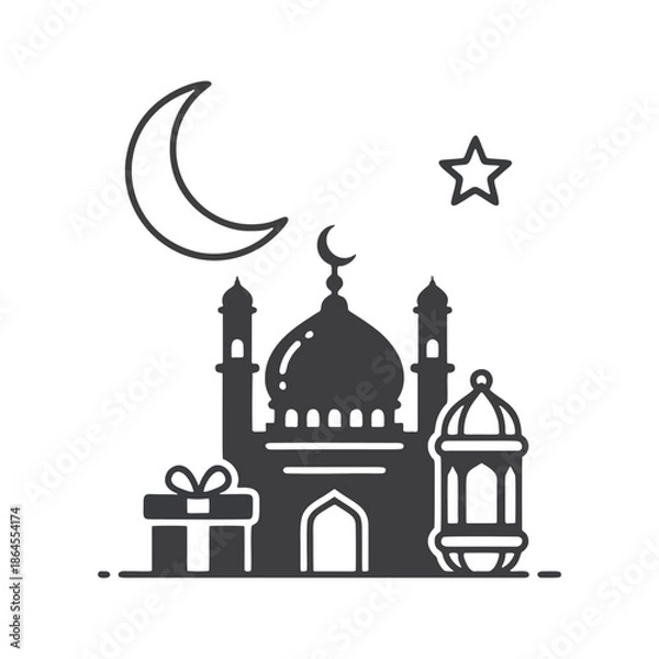 Obraz Islamic Mosque with Crescent Moon and Gift