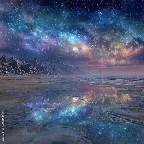 Obraz Starry Night Beach Landscape With Reflection