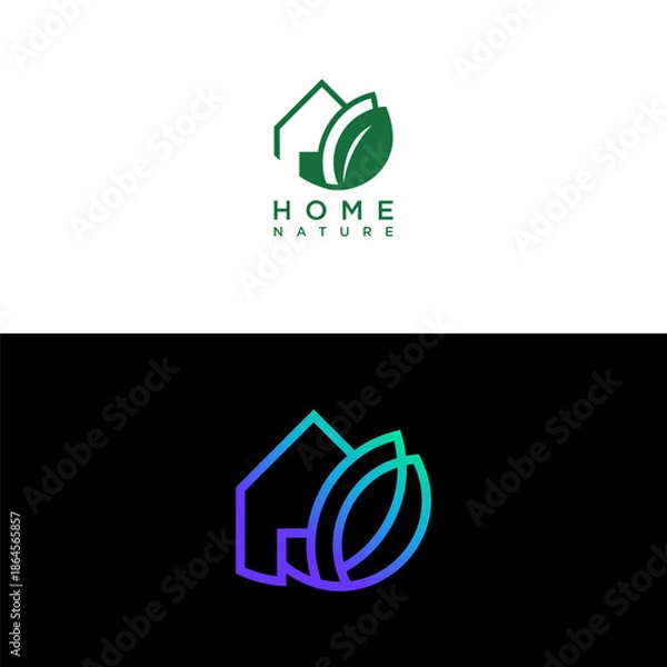 Obraz Flat line building home leaf plant logo design set