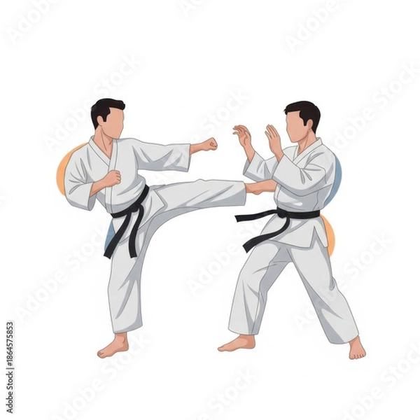 Obraz Two Karate Practitioners Training in Martial Arts Dojo