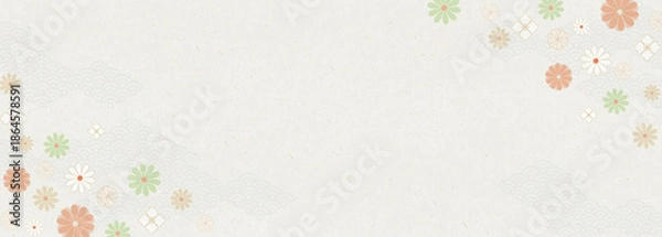 Obraz 菊文様と青海波の和紙テクスチャ　ベージュカラー