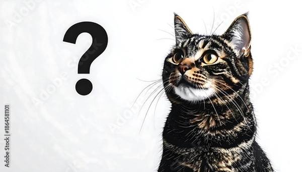 Obraz Curious Tabby Cat Pondering a Question Mark.