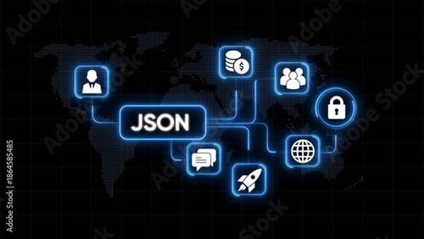 Obraz J S O N data exchange on map background json globe