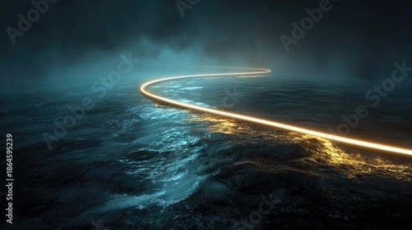 Obraz Underwater fiber optic cable glowing with fast moving data lights