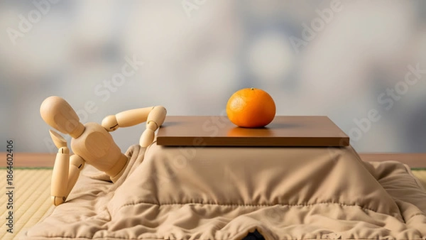 Obraz こたつでくつろぐデッサン人形