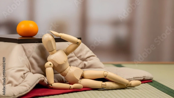 Obraz こたつでくつろぐデッサン人形