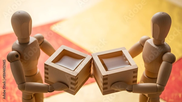 Obraz 升酒で乾杯するデッサン人形