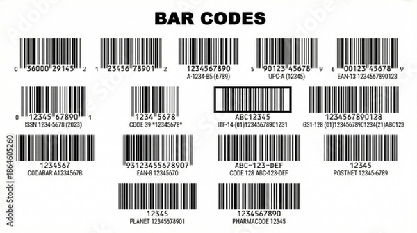 Obraz Comprehensive Barcode Types Collection on White Background