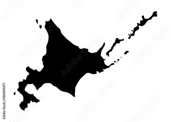 Obraz シンプルな北海道の地図イラスト 日本地図単体 モノクロ