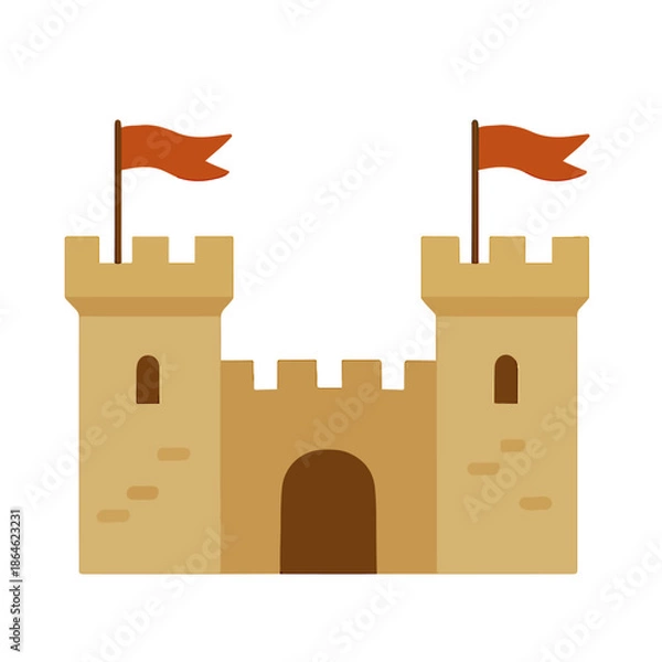 Obraz Medieval Castle Towers Red Flags