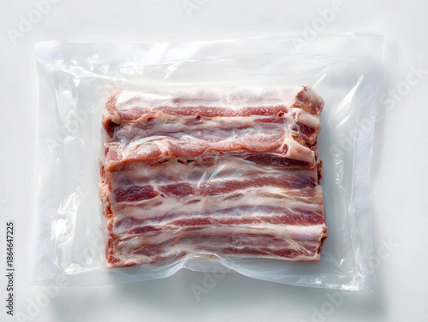 Obraz Raw lamb chops packed in a vacuum plastic bag.
