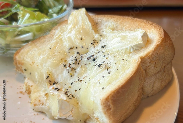 Obraz チーズたっぷりなトーストとサラダの朝食