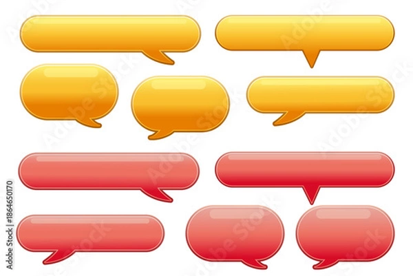 Fototapeta 吹き出しの形のボタン素材セット。赤と黄色の2食展開。白背景にベクターイラスト。