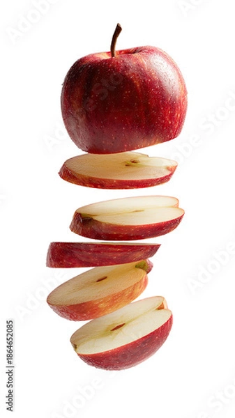 Obraz Sliced apple suspended on black background