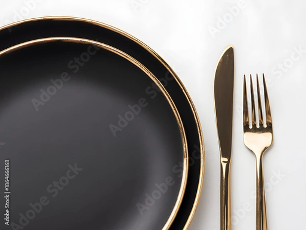 Obraz empty plate with fork and knife