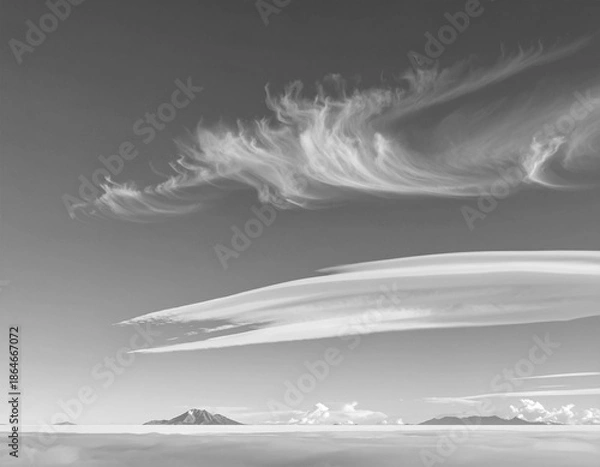 Obraz 澄んだ空と柔らかな雲が広がるミニマル背景