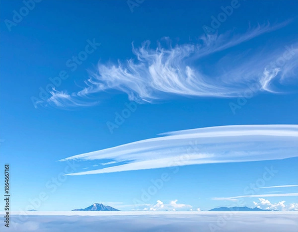 Obraz 澄んだ青空と柔らかな雲が広がるミニマル背景