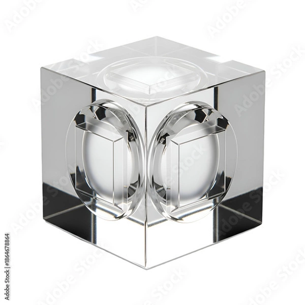 Obraz Glass Cube with Reflective Transparent Spheres Inside.