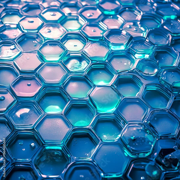 Fototapeta Light Blue Glass Hexagonal Pattern with Transparent Depth