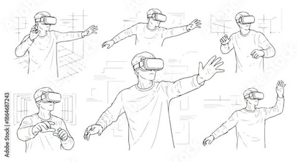 Obraz Man wearing vr headset interacting with virtual world