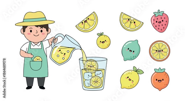 Obraz Lemonade maker with fruits and citrus elements
