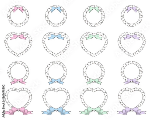 Obraz フリルとリボンのフレームのベクターイラストセット