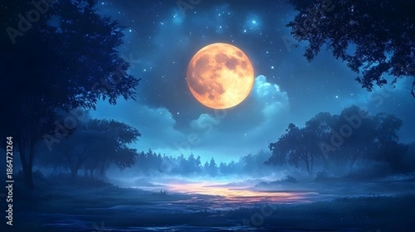 Obraz full moon over the mountains