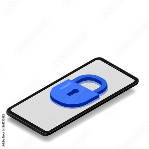 Obraz Isometric background smartphone cyber security and data protection 3D