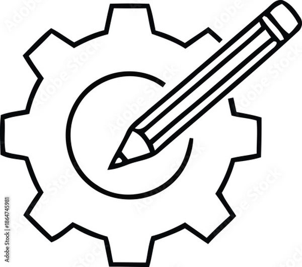 Obraz Pencil integrated within a gear representing creation and mechanical processes