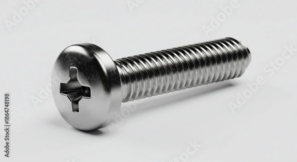 Obraz Silver phillips head screw close up on white background