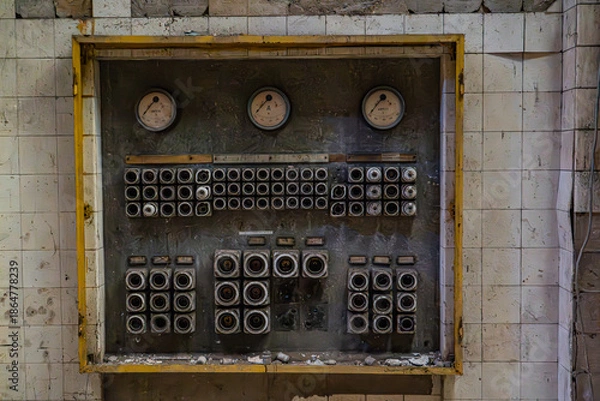 Obraz Abandoned industrial electrical control panel