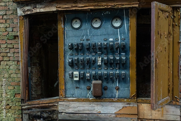 Obraz Abandoned electrical control panel interior