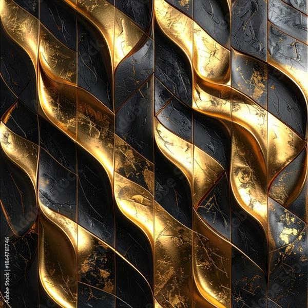 Fototapeta 装飾,美しい,美術,テクスチャ,3D,背景,ダイナミック,マーブル,デザイン,メタル, お金, 大理石,メタリック,抽象的,金,黒,