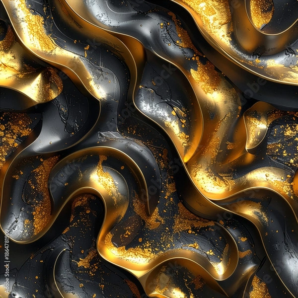 Fototapeta 装飾,美しい,美術,テクスチャ,3D,背景,ダイナミック,マーブル,デザイン,メタル, お金, 大理石,メタリック,抽象的,金,黒,