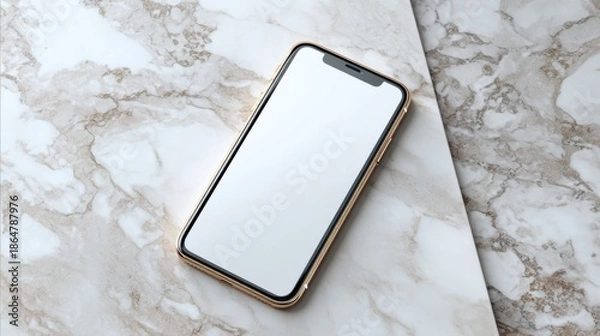 Obraz Smartphone mockup with blank screen on marble surface