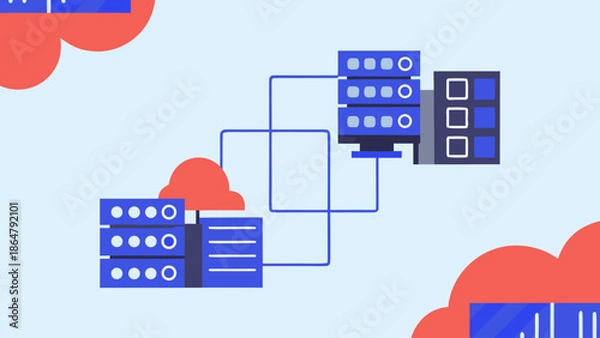 Obraz Flat vector illustration of a cloud computing system with servers and network connections