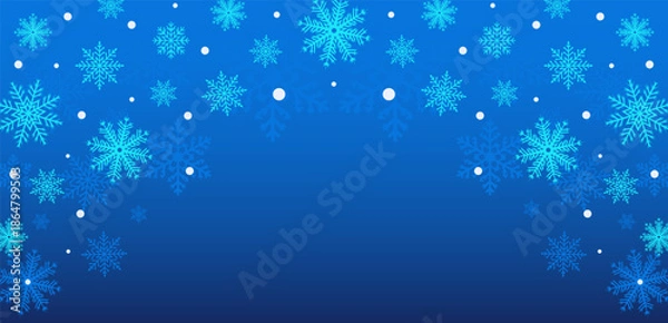 Fototapeta Falling Blue Snowflakes on Dark Gradient Background