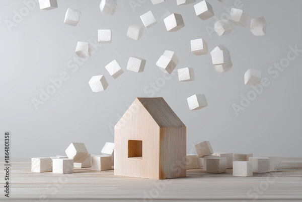 Obraz 地震で崩れ落ちる木造住宅の被害イメージ