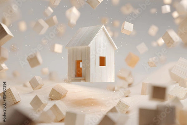 Obraz 地震で崩れ落ちる木造住宅の被害イメージ