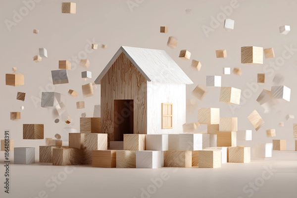 Obraz 地震で崩れ落ちる木造住宅の被害イメージ