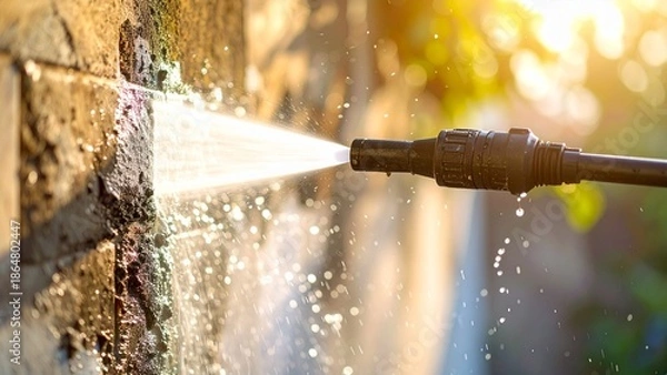 Obraz 高圧洗浄機で外壁を洗浄する作業イメージ