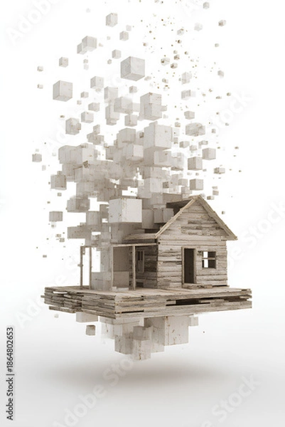 Obraz 地震で崩れ落ちる木造住宅の被害イメージ(縦）
