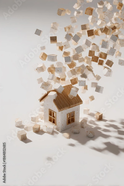 Obraz 地震で崩れ落ちる木造住宅の被害イメージ(縦）
