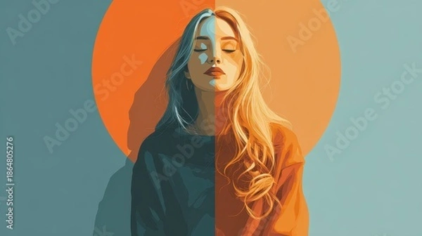 Obraz Soft focus portrait studio top view minimal calm animation Split complementary color scheme flat design.